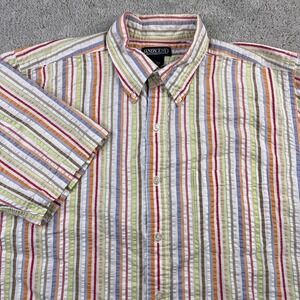 Lands End Shirt Mens Large Multicolor‎ Vertical Stripes Seersucker Short Sleeve